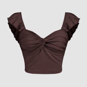 cropped vest ruffle top in brown