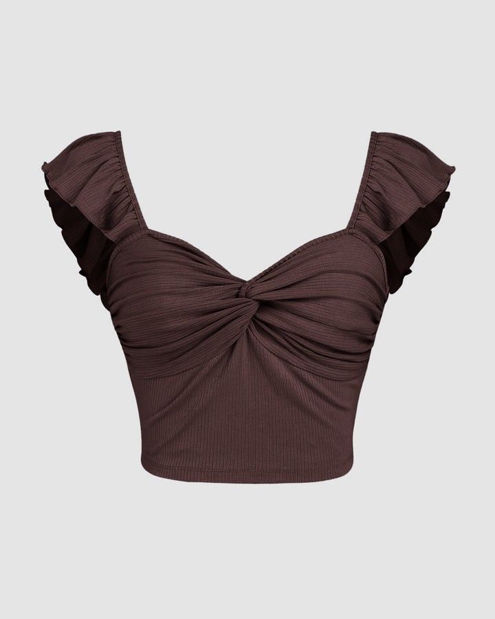 cropped vest ruffle top in brown