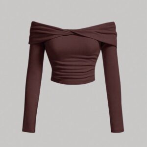Chocolate Brown off-shoulder ribbed top