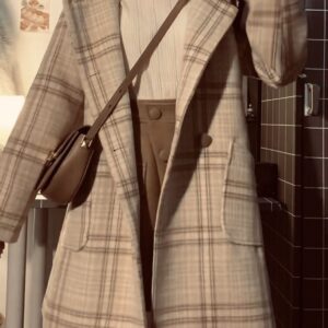 Checked Wool Blend Coat