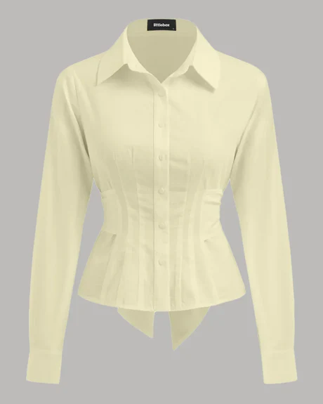 Fitted Collared Button Down Shirt in French Vanilla