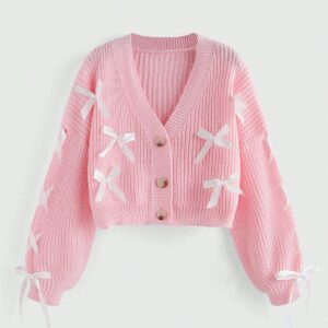 Bow Button Down Knitted Cardigan