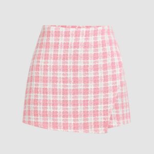 pink and white plaid mini skirt