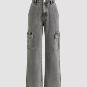 Grey Cargo High Waisted