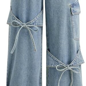 Tie-Accent Cargo Baggy Jeans