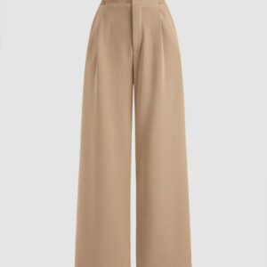 Beige Pleated Wide Leg Pant